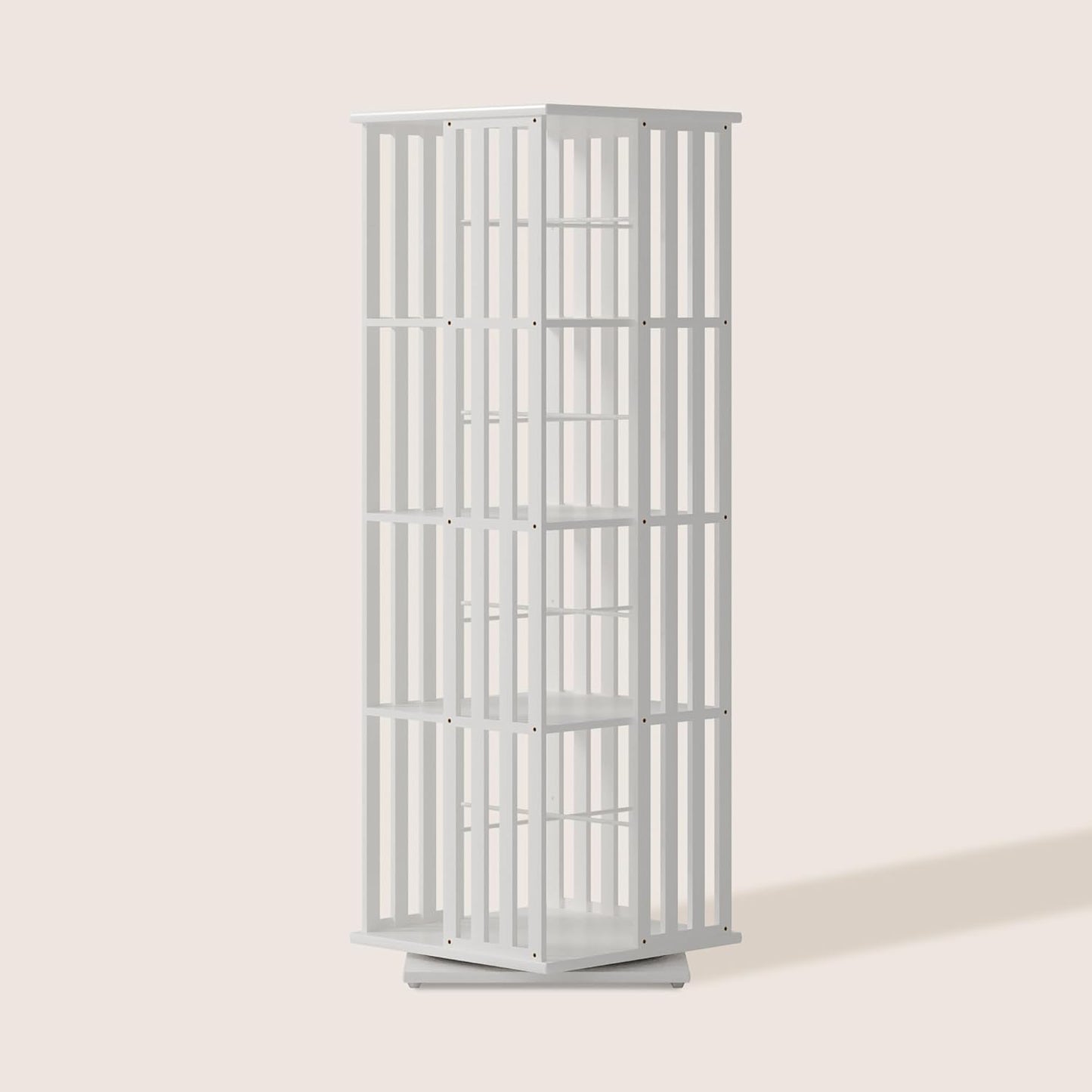 XIMN 360° Rotating Bamboo CD/DVD Shelf - 6-Tier Space-Saving Media Storage Cabinet for Movies, Organizer with Super Compact Design (White, 4 Tier)