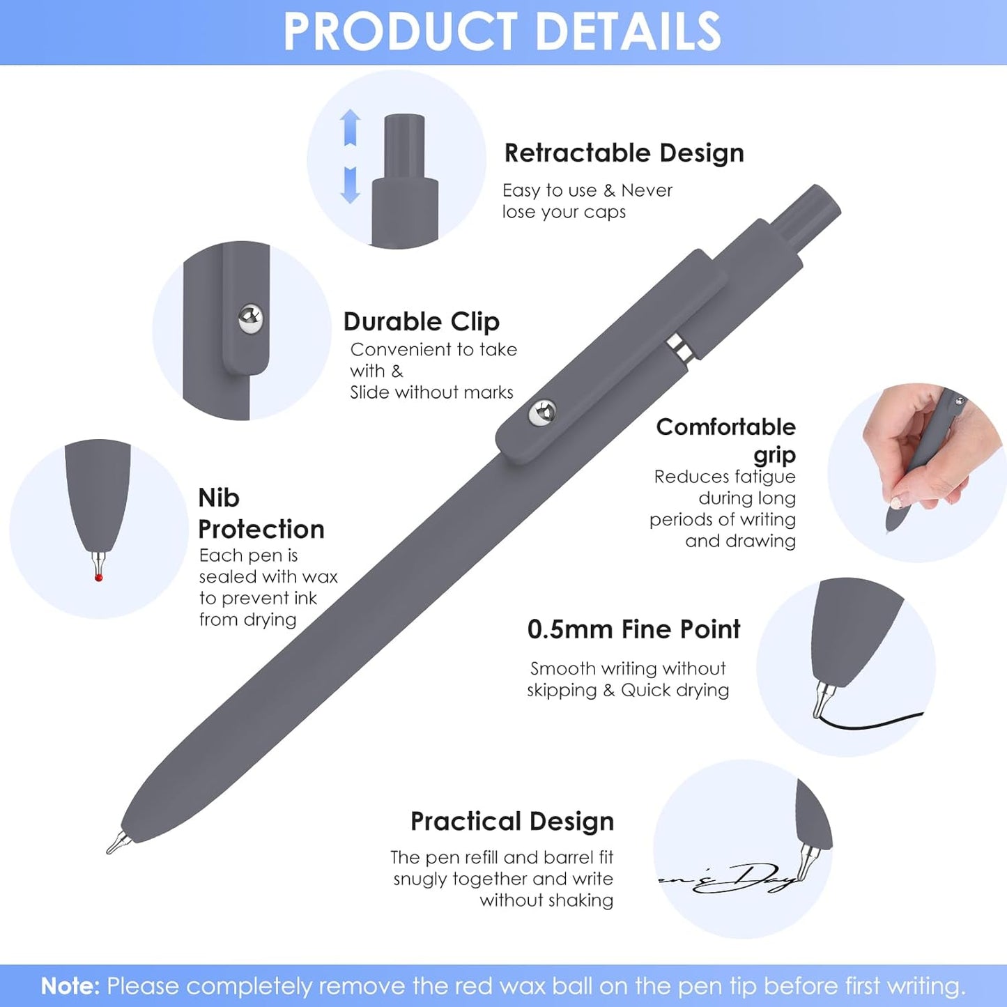 Gel Pens, 6PCS Black Ink Fine Point Pens With Smooth Writing, School Office Supplies, Anniversary Birthday Gifts for Men Women, Quick Dry Pen For Journaling, Nurse Aesthetic Pen (Black Gray White)