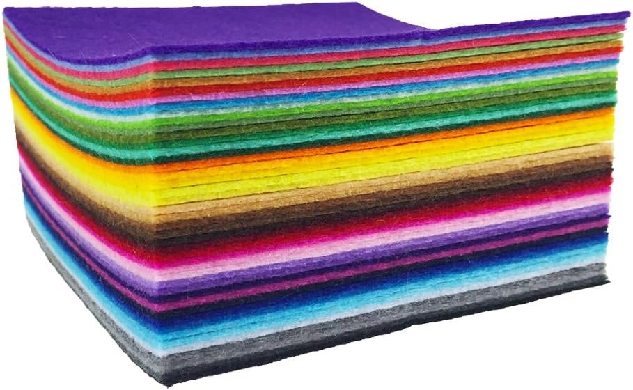 flic-flac 44PCS 6 x 6 inches (15 x 15cm) Assorted Color Felt Fabric Sheets Patchwork Sewing DIY Craft 1mm Thick … (15cm * 15cm, 44pcs)