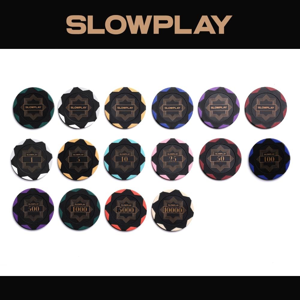 SLOWPLAY Nash Clay Poker Chips, 14 Grams Heavyweight Clay Composite, 40mm Large Chips in Bulk, Pack of 50 with Denomination of 10