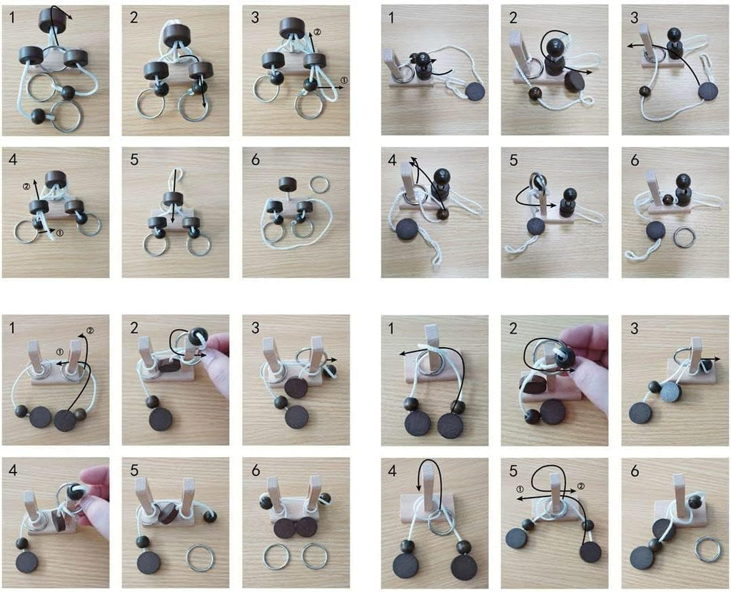 Brain Teaser Puzzle Wooden Threading Rope Loop Puzzle Luban Lock Brain Teaser Game Adult Kids Toy Puzzles for Adults (16)