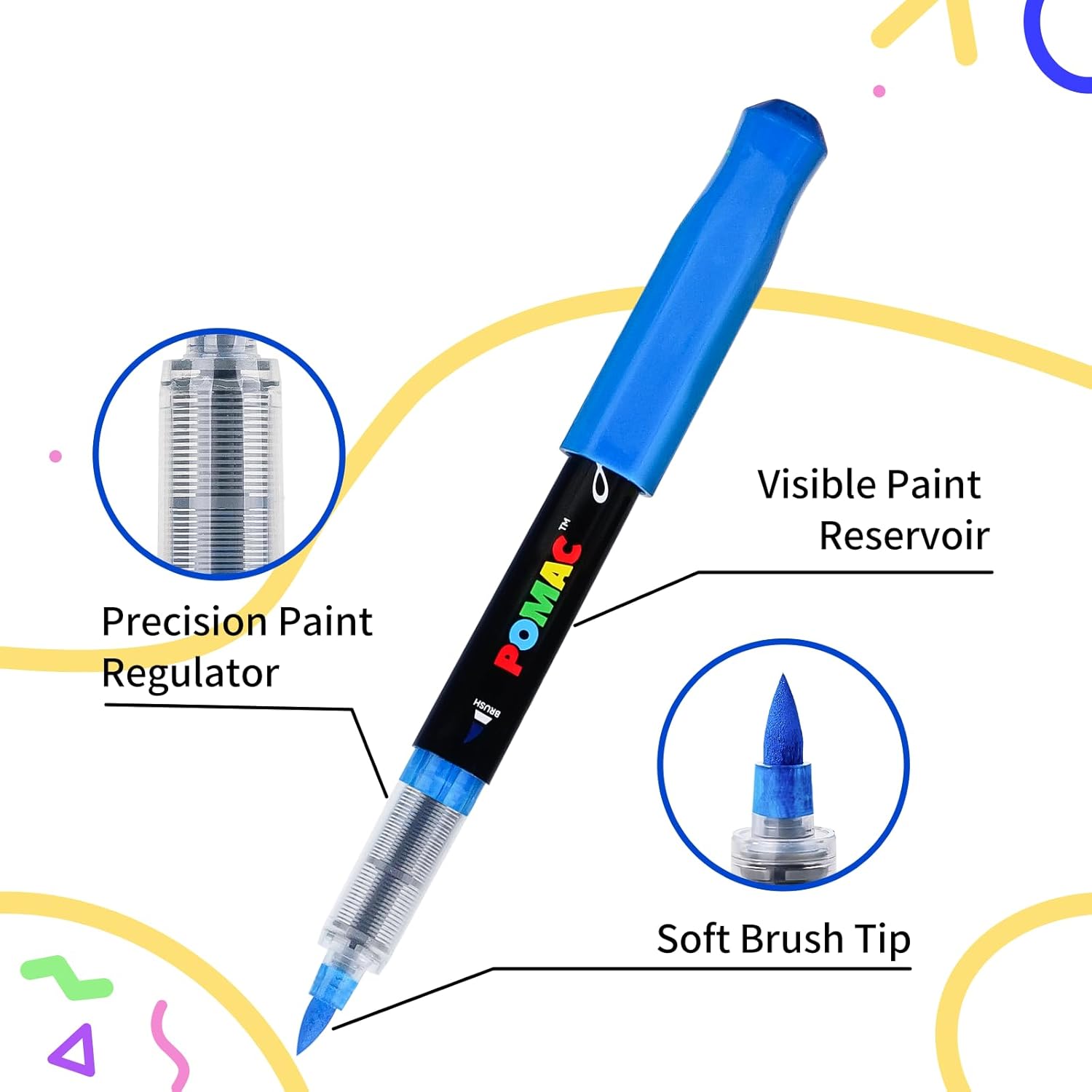 POMAC 36 Colors Acrylic Paint Markers, Water-Based Acrylic Pens Brush Tip, Art Drawing Liquid Paint Pens for Fabric, Canvas, Rock, Glass, Wood, Paper, DIY Crafts and Art Supplies