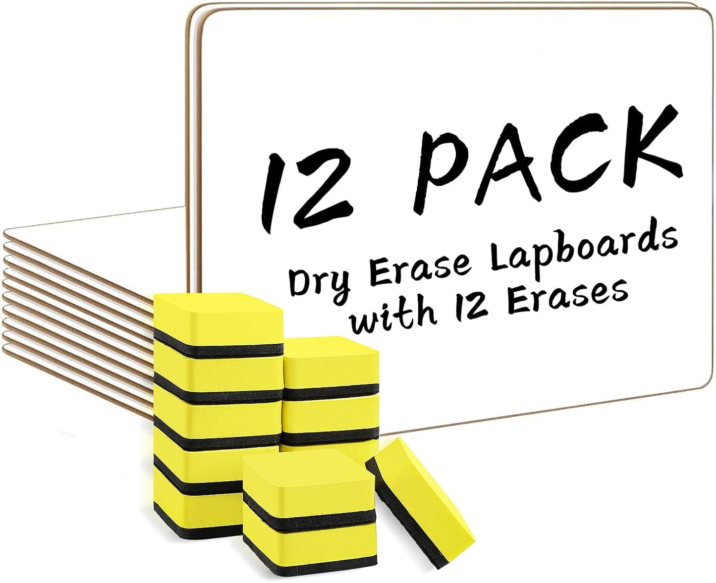 Dry Erase Lapboards, HERKKA 12 Pack Double Sided Small Dry Erase Whiteboards 9 x 12.5 Inch with 12 Erasers, Small Dry Erase Boards for Classroom Teacher Supplies, Personal White Boards for Students