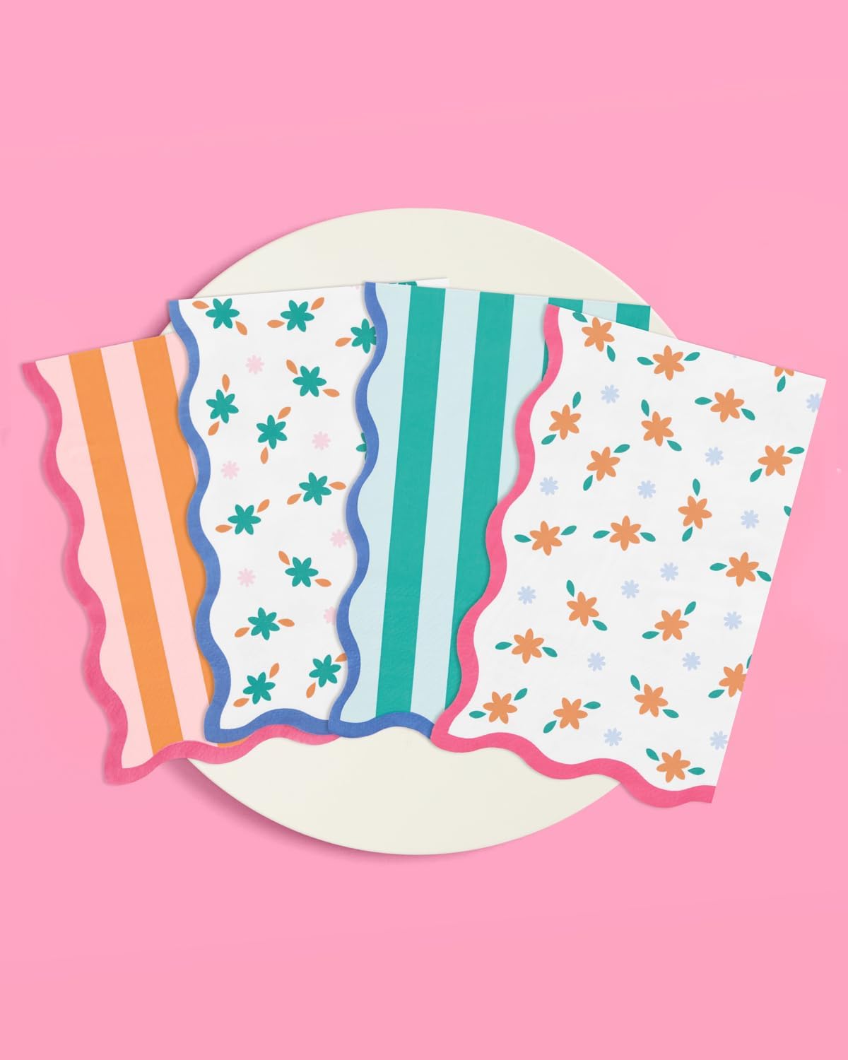 xo, Fetti Italian Summer Wavy Floral Stripe Napkins - 3-ply, 24 pcs | Bachelorette Party Decorations, Last Toast Coast, Birthday Party Supplies, Flower Baby Shower, Stripe Wavy Cocktail Decor