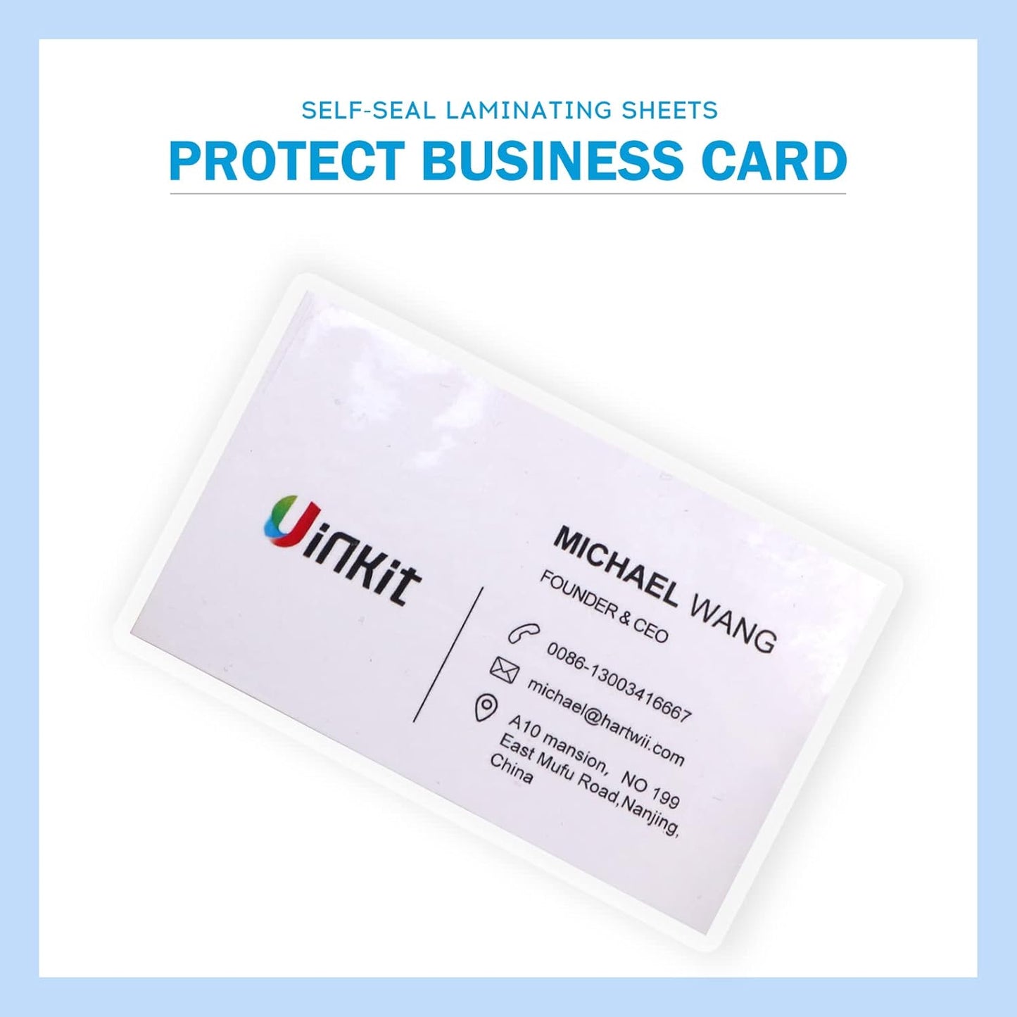 Uinkit 10 Mil Thick Double-Sided Self-Sealing Laminating Pouches, 50 Pack for 2.6x3.9 Business Card, Bulk Waterproof for Employee ID Badges, Loyalty & Membership Cards, No Machine Need