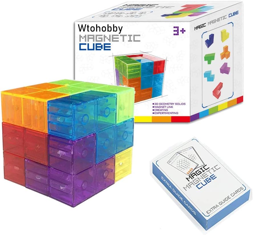 Magnetic Soma Cube Block- Children's Educational Toys Magnetic Tiles for Kids Stress Relief Toy Puzzle Cubes to Develops Intelligence, Ideal for Birthday Gifts (Crystal)