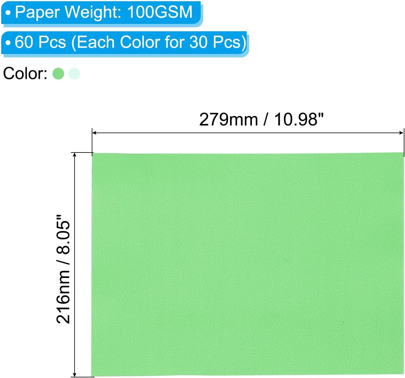 PATIKIL 60 Sheets Vellum Paper 8.5x11inches, Printable Translucent Paper 100GSM Colored for Invitations Laser Inkjet Printing Card Making Crafting Wedding Tracing, Green/Light Blue