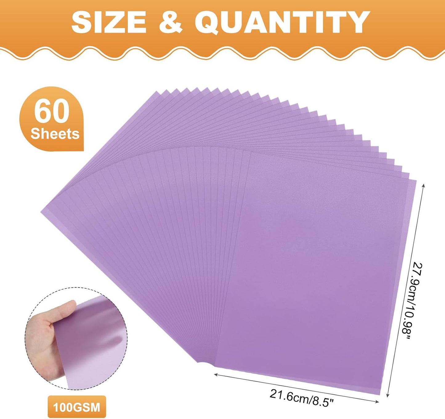 MECCANIXITY 60 Sheet Colored Vellum Paper 8.5" x 11", 100gsm Translucent Printable Vellum Sheets for Printing Wedding Invitations Inkjet Laser Printer, Purple