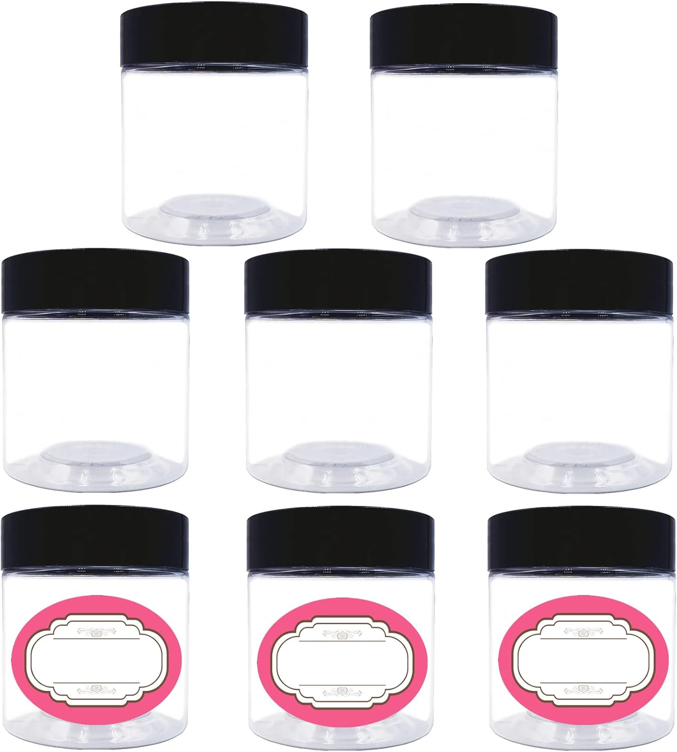 4 oz Plastic Jars with Lids,8 Pack Wide-mouth Clear Storage Containers, Empty Round Clear Plastic Jars with Lids and labels for Body Butter, Bath Salt, Slime and Beauty Products