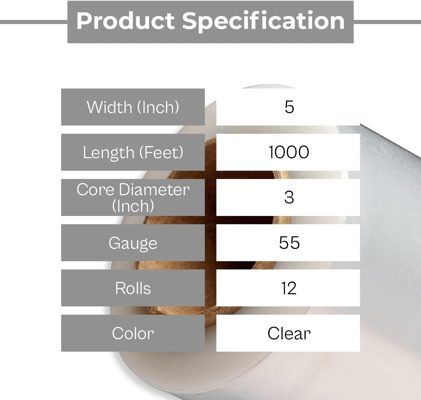 PSBM Mini Stretch Wrap with Handle, 12 Pack, 5 Inch x 1000 Feet, 55 Gauge, Clear High Performance Small Plastic Cling Film for Pallets Moving Storing