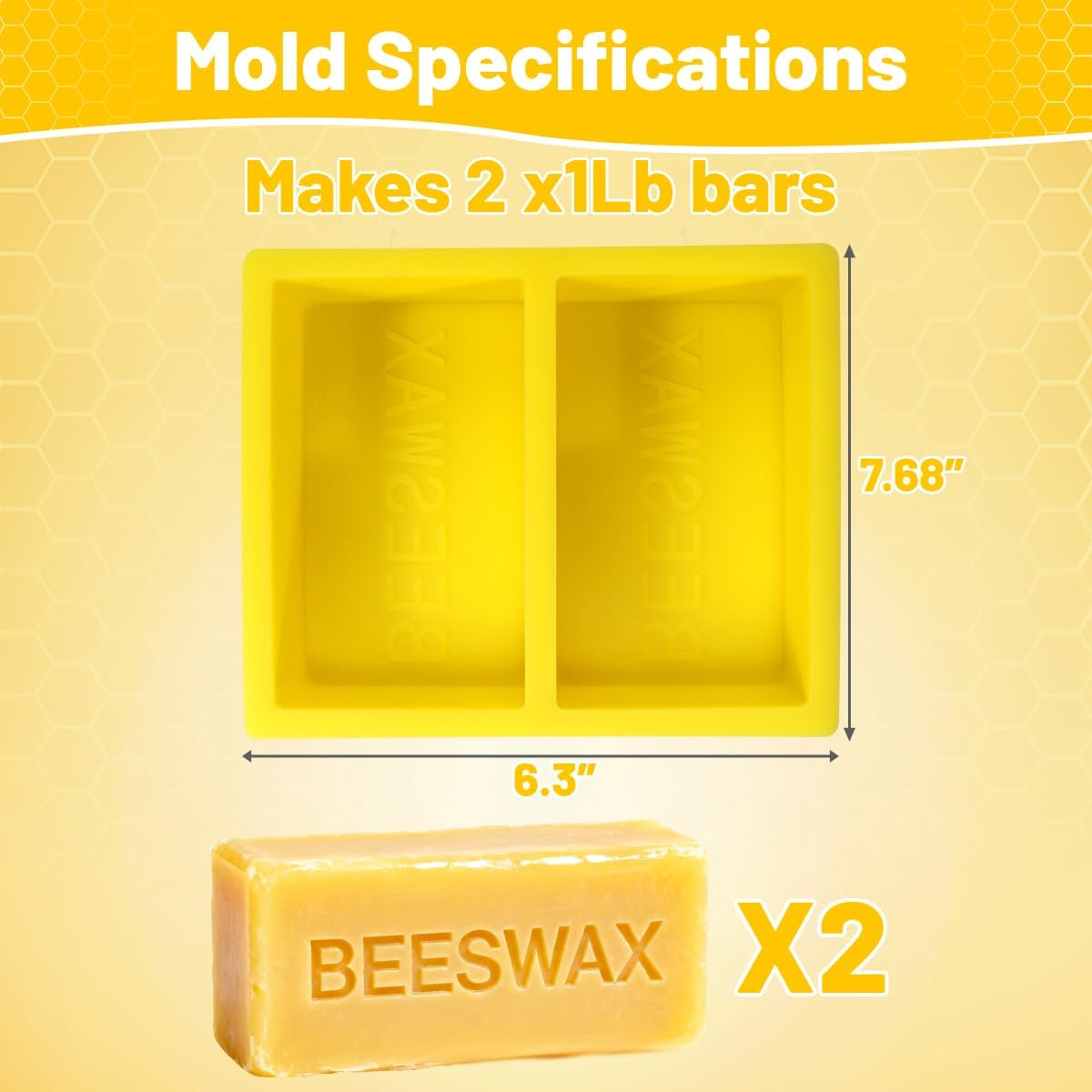 Silicone Beeswax Mold with Makes 2 x 1 lb Blocks, Reusable Silicone Molds with The Word Beeswax Embossed, Reusable Beeswax Bar Mold for DIY Soap, Candle, Wax Block Crafting, Reusable, Easy Release