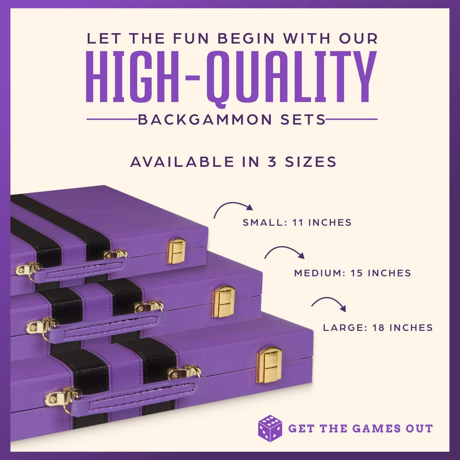 Get The Games Out Top Backgammon Set - Classic Board Game Case - Best Strategy & Tip Guide - Available in Small, Medium and Large Sizes (Purple, Medium)