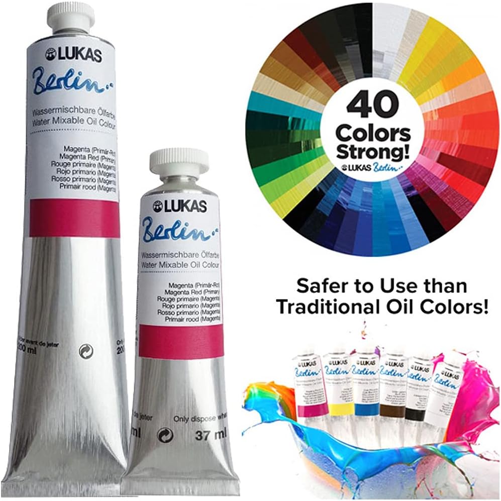 Lukas Water Mixable Oil Paint - Eco-Friendly, 37ml Grey, Black, White Set of 5, Solvent-Free Artist Oil Paint with Lightfast Pigments and Beeswax for Smooth Consistency, Water Soluble, Quick-Drying