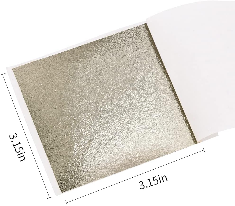 KINNO 100 Sheets Gold Leaf Sheets - KINNO Antique Silver Foil Paper Multipurpose for Home, Wall, Frame, Ceiling, Furniture Decoration, 3.15 by 3.35 Inches