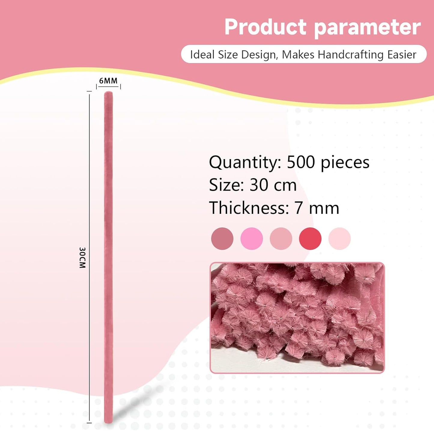 Pipe Cleaners Craft 500PCS 5 Colors Pastel Pink Pipe Cleaners Bulk 30CM Limpia Pipas para Manualidades Fuzzy Wire Chenille Stems for Arts Crafts and Creative DIY Projects Decorations