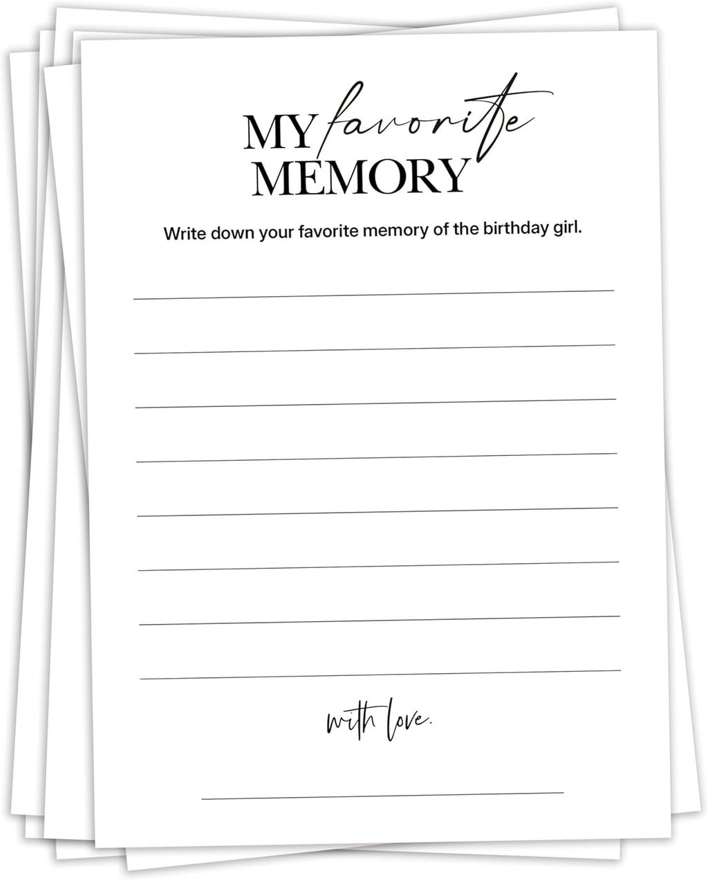 Birthday Party Games, My Favorite Memory, 25 Pcs Card Set for Guests, Fun Birthday Game for Teen Adults – A06