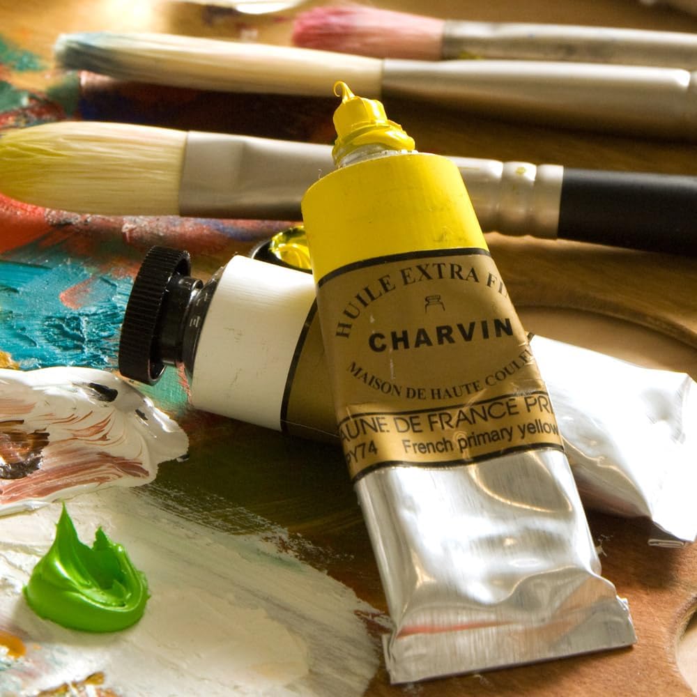 Charvin Extra Fine Professional Artist Oil Paint Set of 9 Shades of Yellow - 20ml - Triple-Milled for Smoothness, Rich Texture, Poppy Oil-Based, Light-Fast, Handmade Oil Color Paints for Professionals