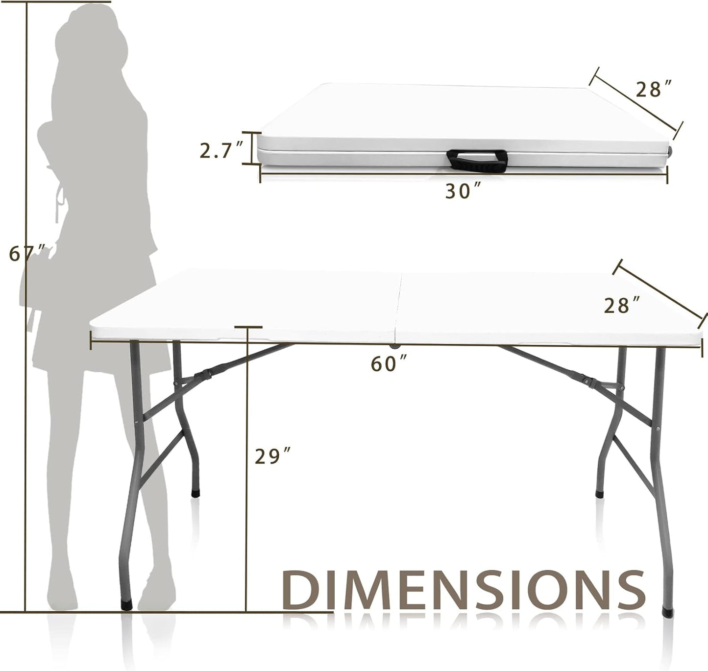 Plastic Folding Table, 5 FT Folding Table, Plastic Portable Tables for Dining Parties Card Picnic Camping, Granite White