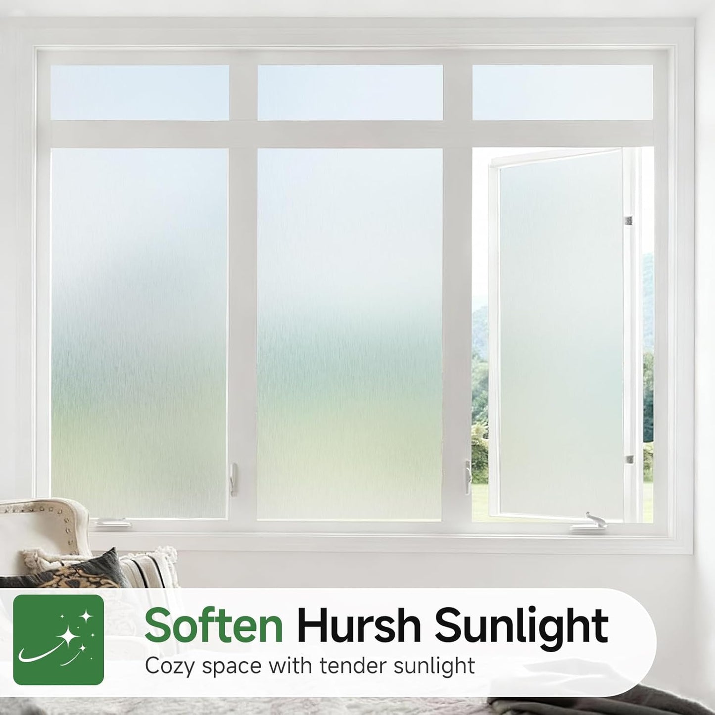 Borsky Frosted Glass Window Film - Static Cling, 96% UV Blocking Non-Adhesive Privacy Window Film, Removable Window Cling with Day & Night Privacy for Bathroom Home Office, 35.4 x 78.7 Inches, Pure