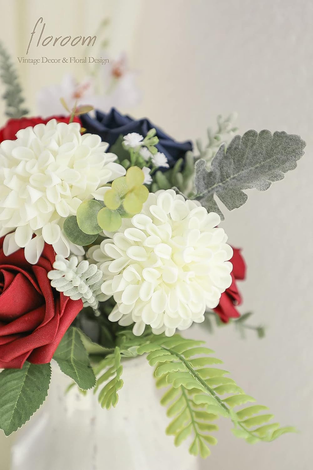 Floroom Artificial Dahlia Flowers 25pcs Real Looking Ivory Foam Fake Roses with Stems for DIY Wedding Bouquets White Bridal Shower Centerpieces Floral Arrangements Party Tables Home Decoration