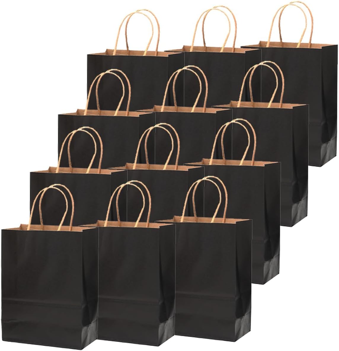 qiqee 32-Packs Black Paper Gift Bags with Handles Bulk 7.6"x4.75"x10.5" Medium Size Gift Bags Multiple Uses