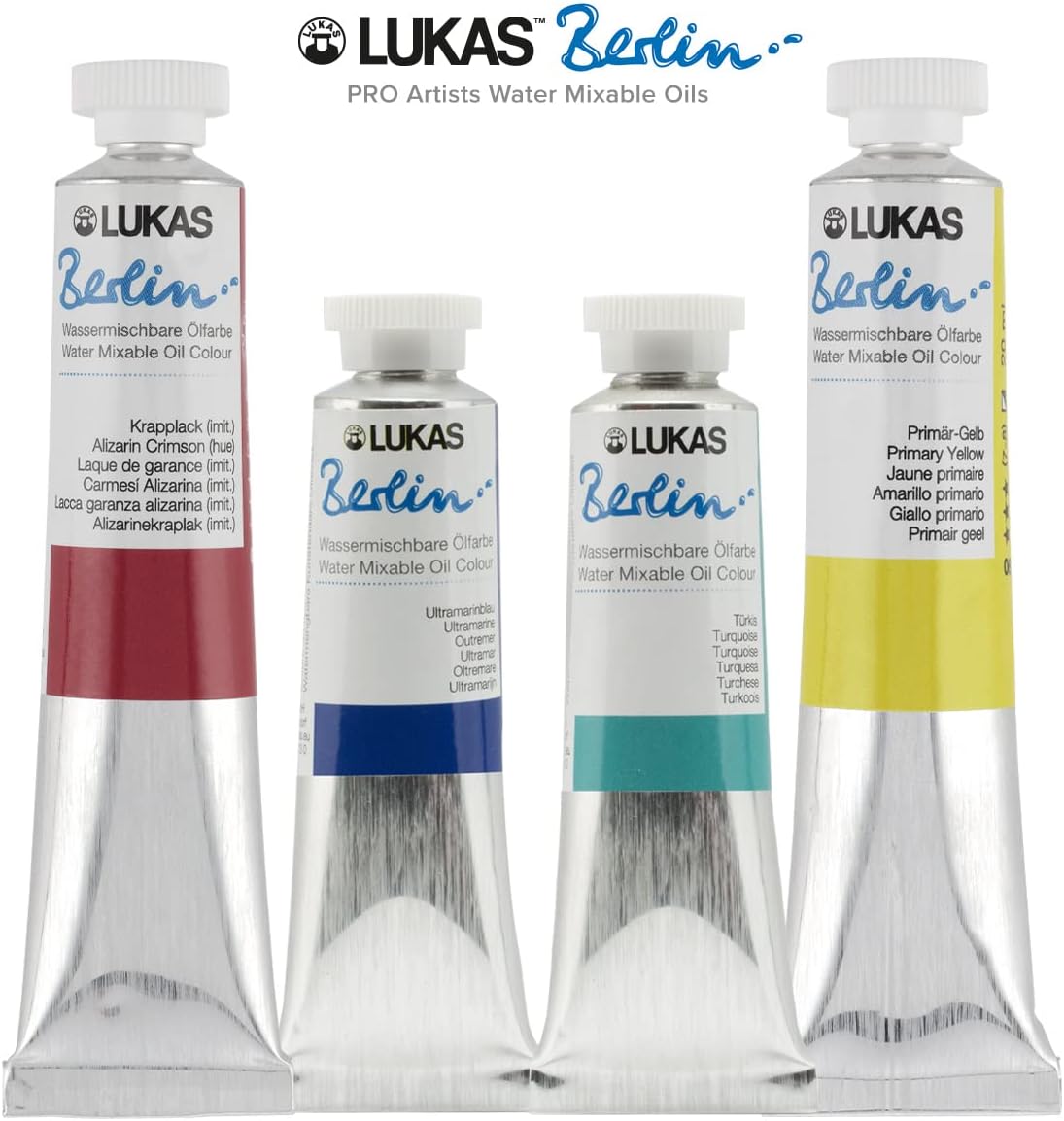 Lukas Water Mixable Oil Paint - Eco-Friendly, 37ml Grey, Black, White Set of 5, Solvent-Free Artist Oil Paint with Lightfast Pigments and Beeswax for Smooth Consistency, Water Soluble, Quick-Drying