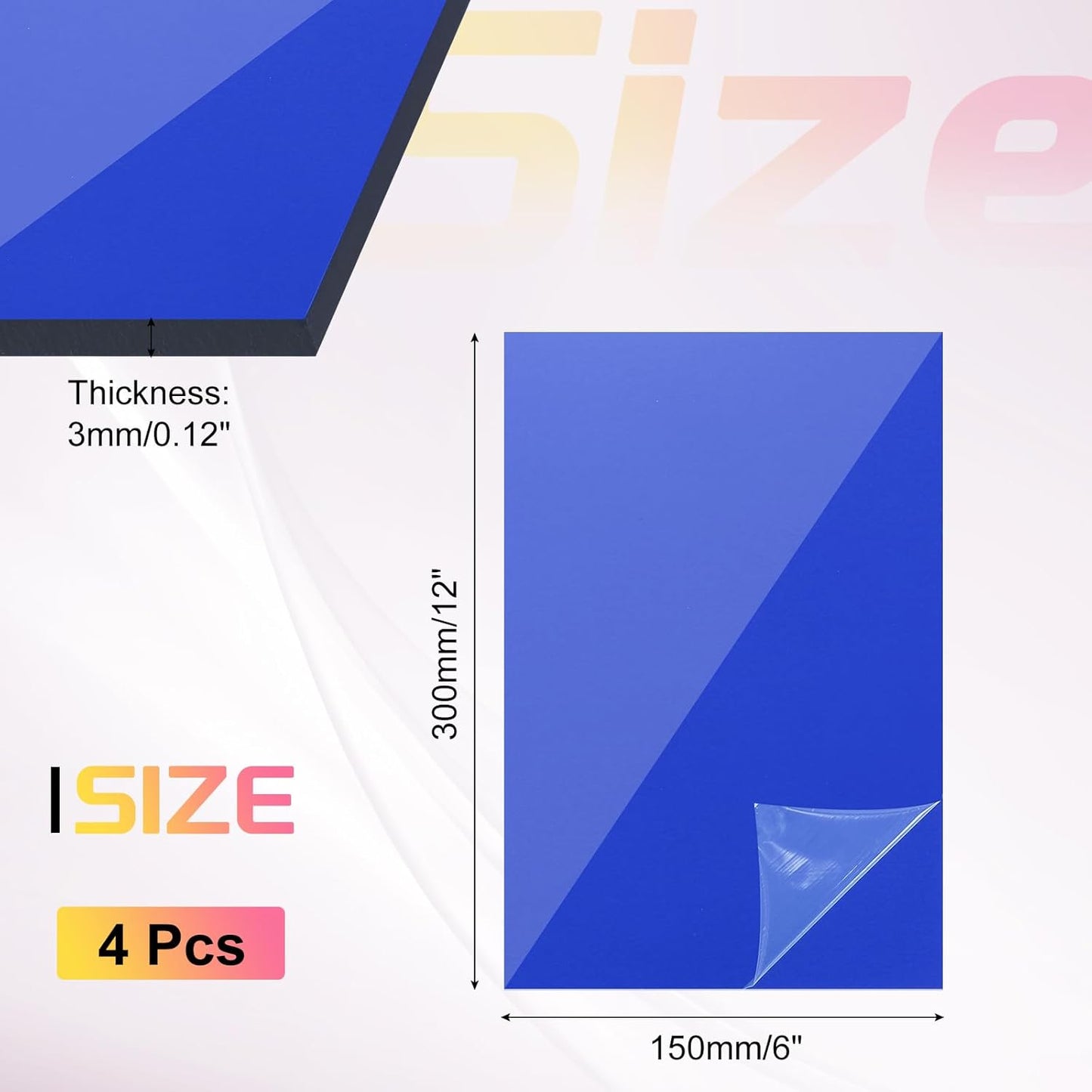 uxcell 4Pcs Acrylic Sheets 12x6 Inch Acrylic Panel 1/8 Inch-3mm Plastic Board for Picture Frames Sign Holders DIY Display Projects Craft, Clear Blue