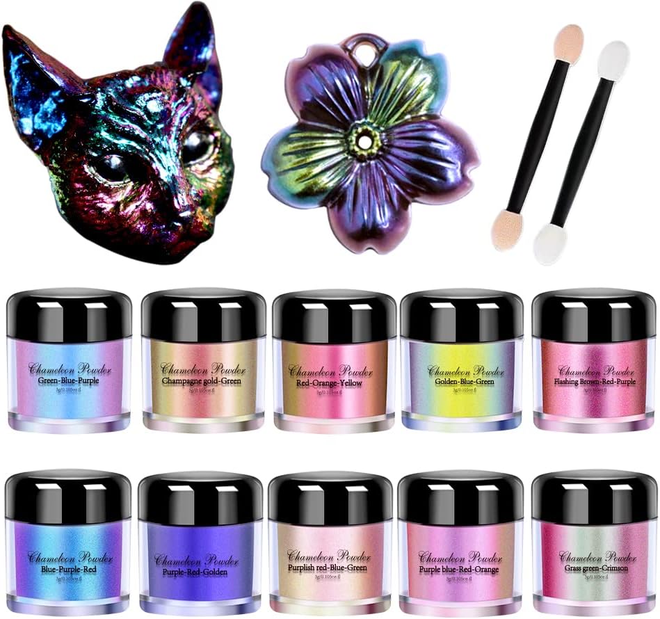 10 Colors Chameleon Mica Powder Color Shift Pigment Powder for Epoxy Resin Painting Soap Making Bath Bombs Candle Making Slime(0.1oz/jar)