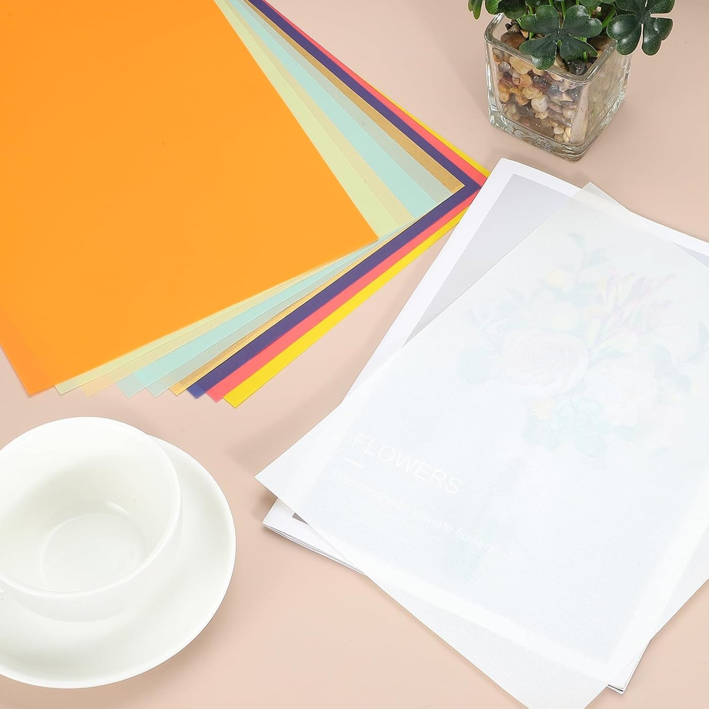 PATIKIL 60 Sheets Vellum Paper 8.5x11inches, Printable Translucent Paper 100GSM Colored for Invitations Laser Inkjet Printing Card Making Crafting Wedding Tracing, Beige Gold/White