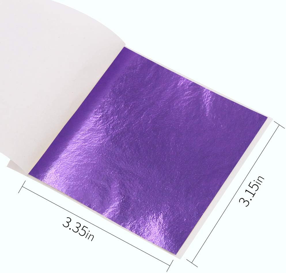 KINNO 100 Sheets Imitation Gold Foil Sheets - Purple GoId Leaf Sheets for Arts Decoration, Sculpture, Gilding, Nails, Handcrafts, Picture Frames, Paintings, Furniture, Wall, 3.15 by 3.35 Inches