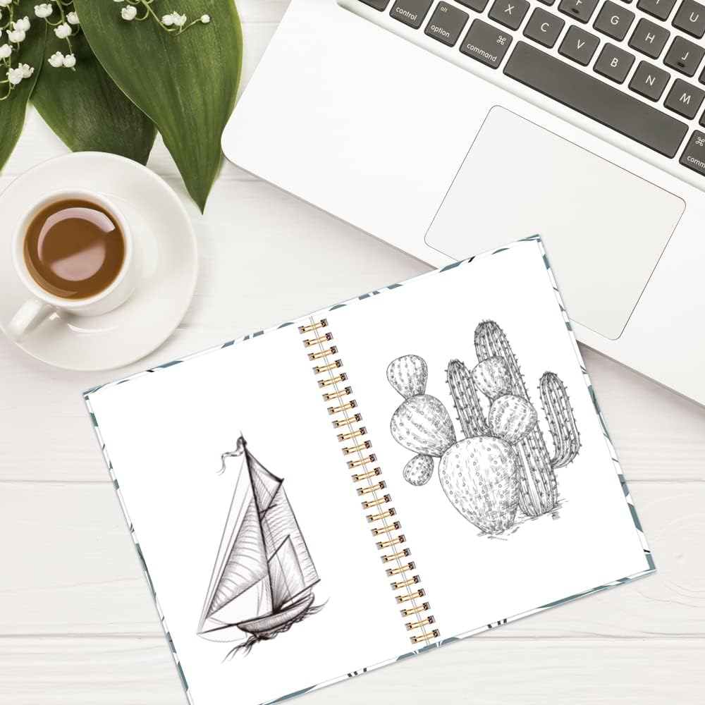 (3-Pack) A5 Blank Notebook - 70 Sheets/140 Pages Per Blank Paper Notebook, 100 GSM Thick White Paper, 5.8" x 8.3" Spiral Blank Journal, Flowers