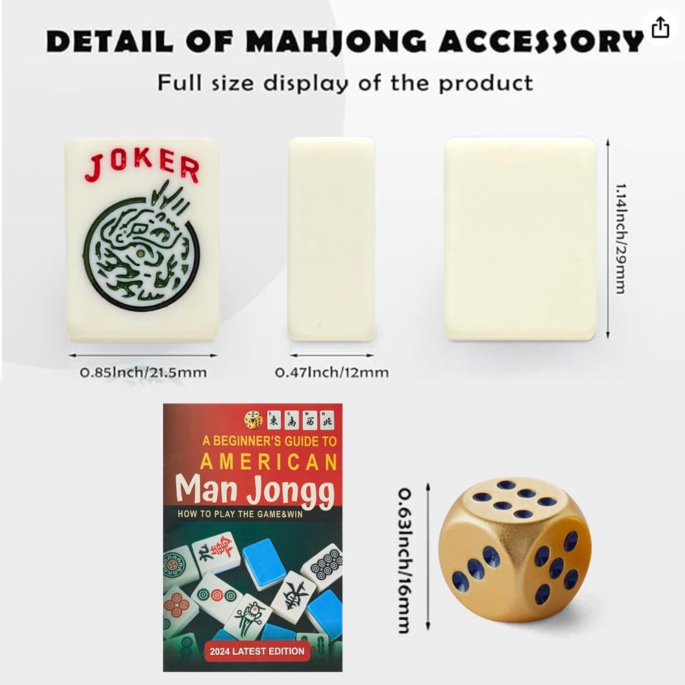 American Mahjong Tiles,166 Quality Ivory Tiles with 3 Golden Dices & Rules Instruction