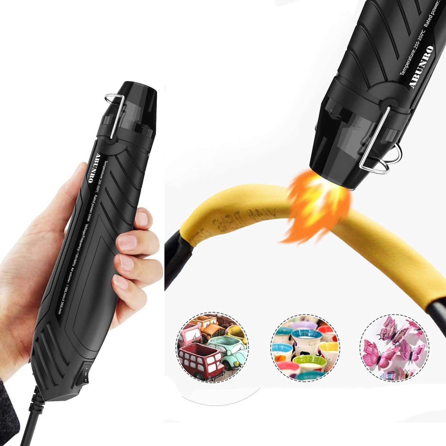 Mini Heat Gun 300W, 482℉ & 662℉（250℃& 350℃）Fast Heat Hot Air Gun Tool with Reflector Nozzle and 6.6Ft Long Cable Overload Protection for Crafting, Vinyl Wrap and Shrink Tubing