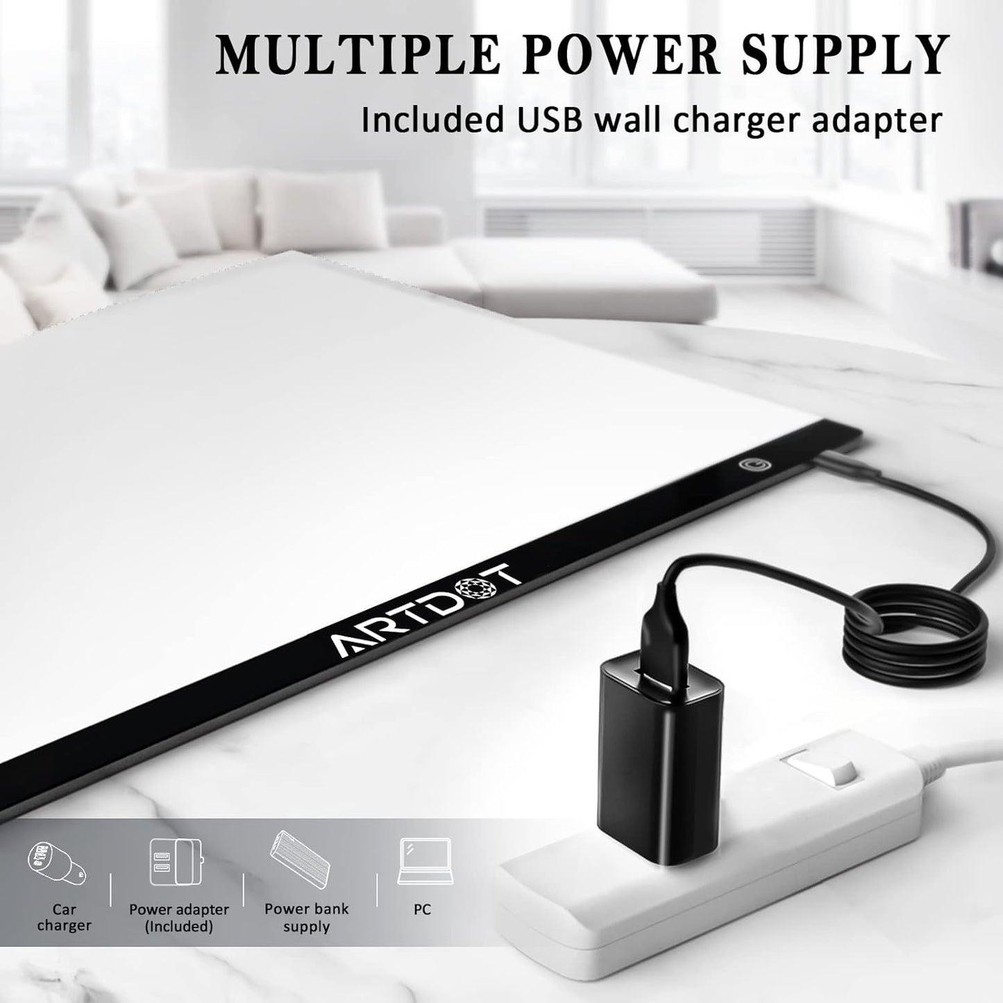 ARTDOT A2 LED Light Pad for Diamond Painting USB Powered Light Board Kit, Adjustable Brightness with 12 Angles Stand and Clips