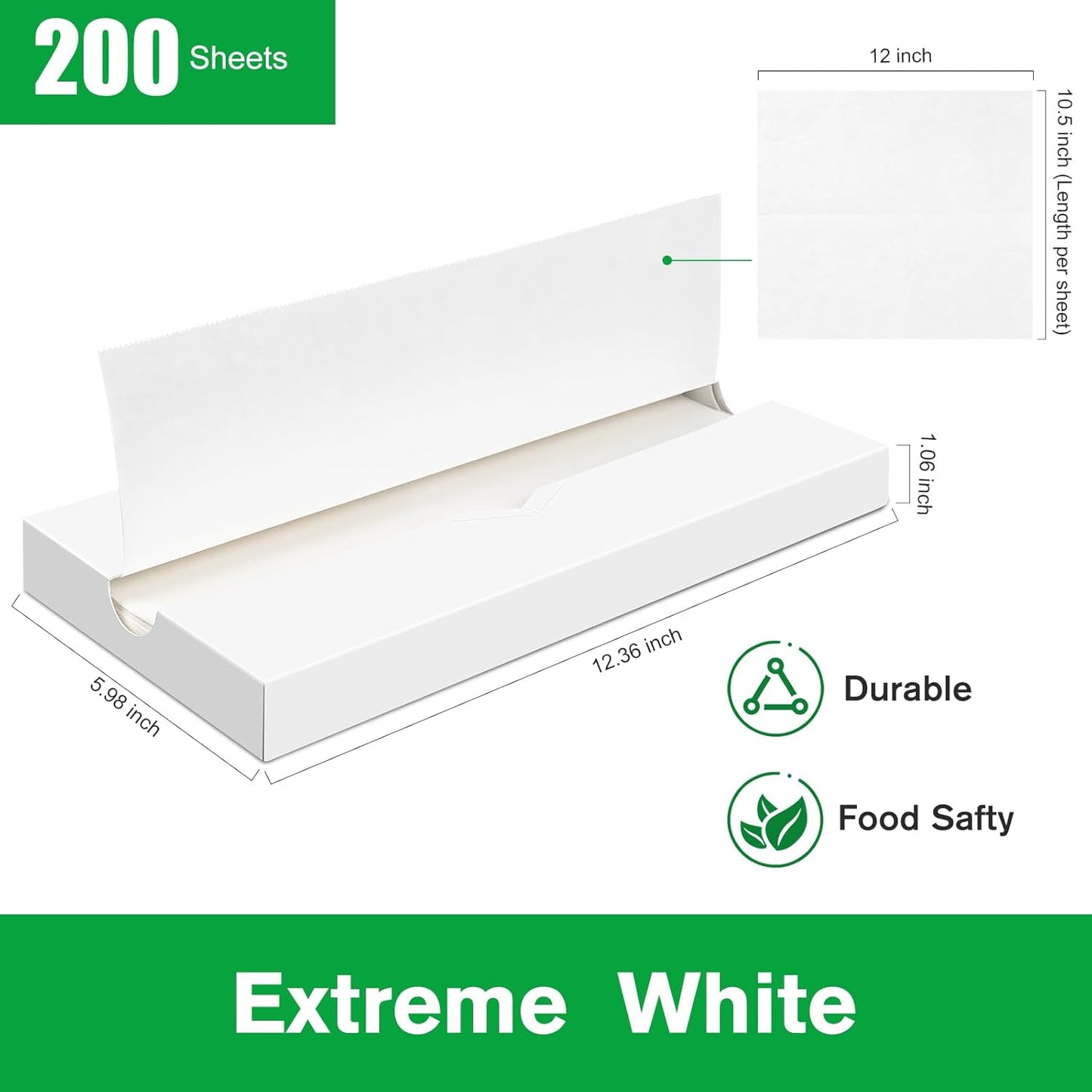 Precut POP UP Deli Paper Sheet Pack of 200, Interfolded Heavy Paper for Food Wrap and Serving (12" x 10-1/2", White）