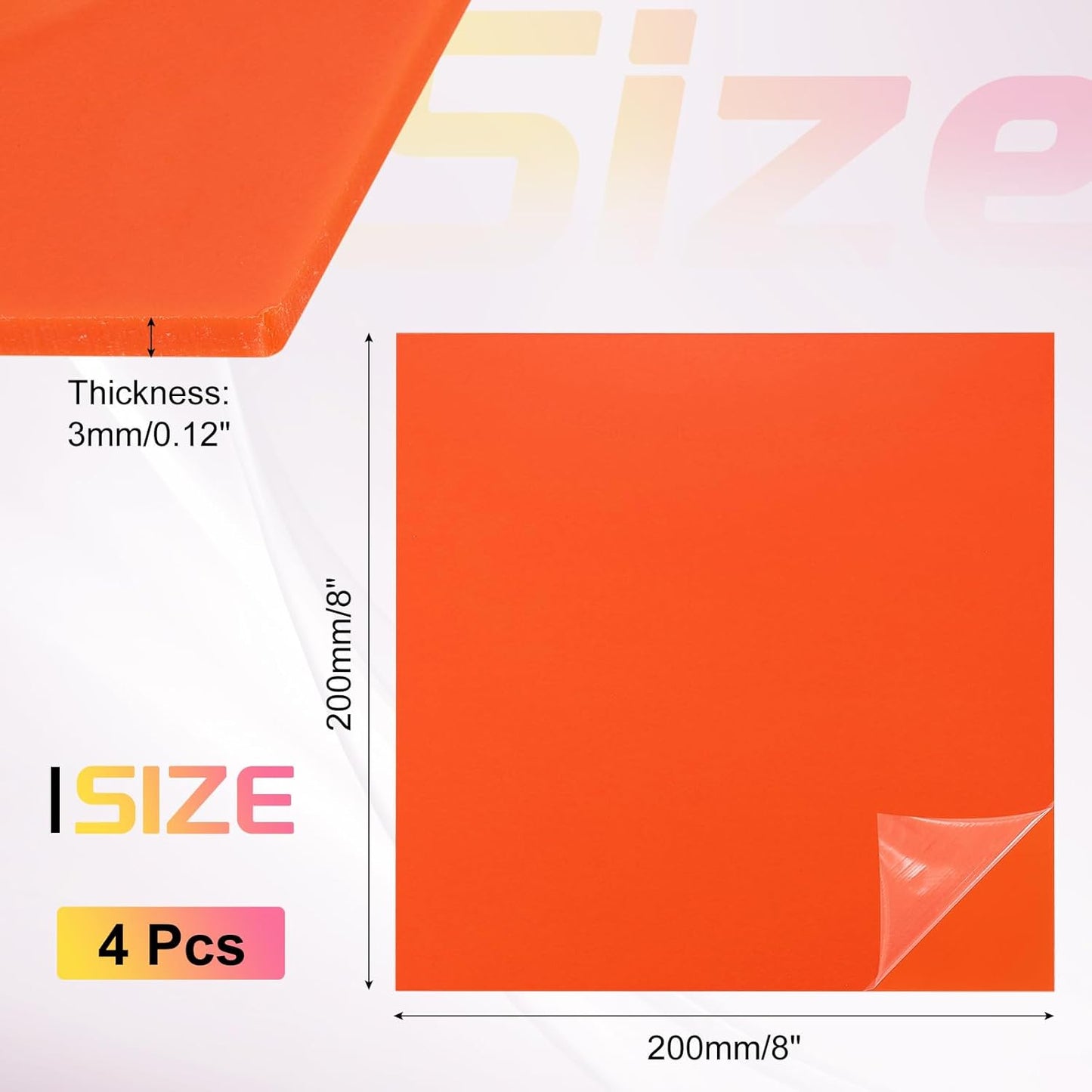 uxcell 4Pcs Acrylic Sheets 8x8 Inch Acrylic Panel 1/8 Inch-3mm Plastic Board for Picture Frames Sign Holders DIY Display Projects Craft, Orange