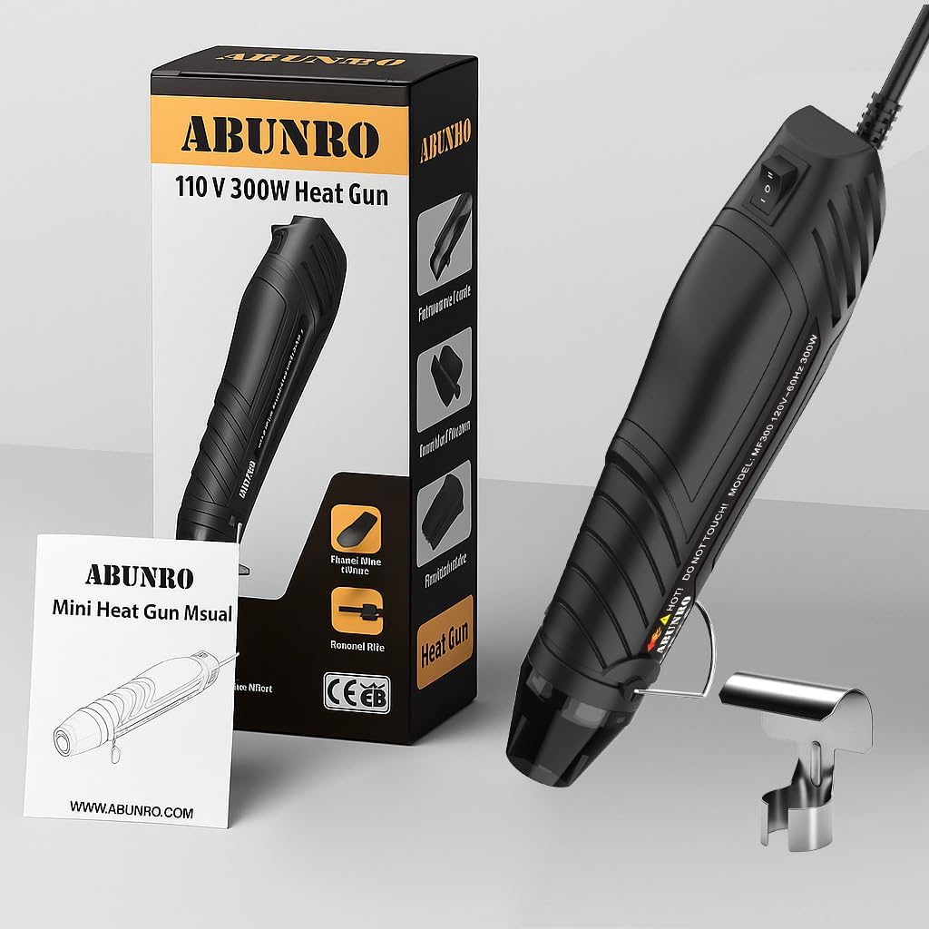 Mini Heat Gun 300W, 482℉ & 662℉（250℃& 350℃）Fast Heat Hot Air Gun Tool with Reflector Nozzle and 6.6Ft Long Cable Overload Protection for Crafting, Vinyl Wrap and Shrink Tubing