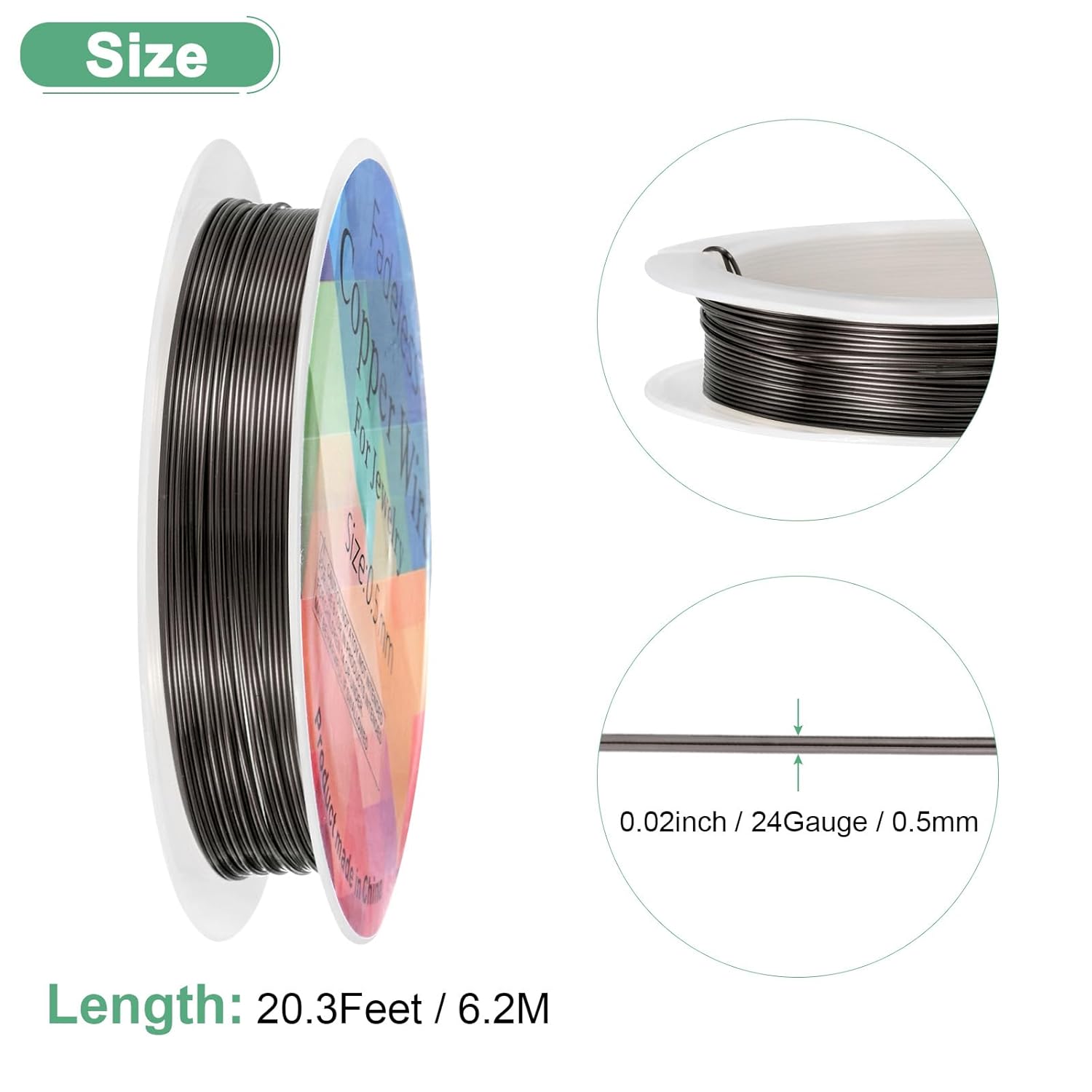 0.5 mm/24 Gauge Copper Wire for Jewelry Making, 20.3FT Copper Beading Craft Wire for Jewelry/Weaving/DIY Crafting/Planting, Color-Retaining [6.2M, Metallic Black]