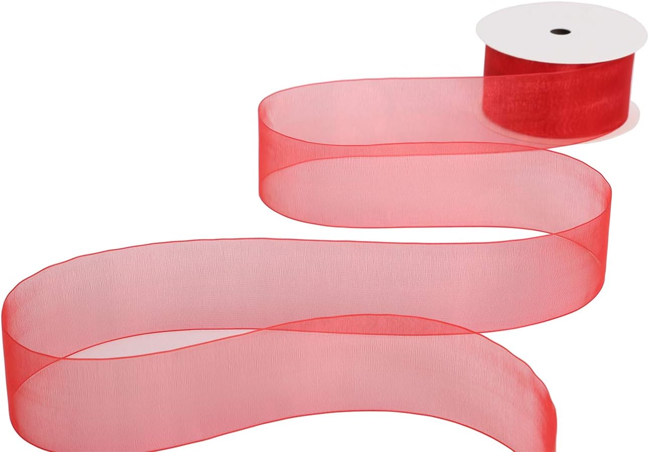 ITIsparkle 11/2" Inch Organza Ribbon 25 Yards-Roll Set for Gift Wrapping Cake Decoration Party Favor Hair Braids Hair Bow Baby Shower Decoration Floral Arrangement Craft Supplies Sheer Ribbon, Red