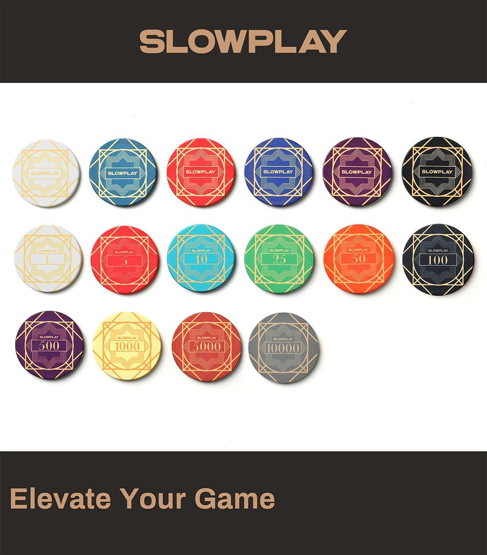 SLOWPLAY Nash Ceramic Poker Chips in Bulk, Casino Grade Ceramic 12-Gram Poker Chip for Texas Hold'em, 43mm Professional Chips Pack of 50 (Blue)