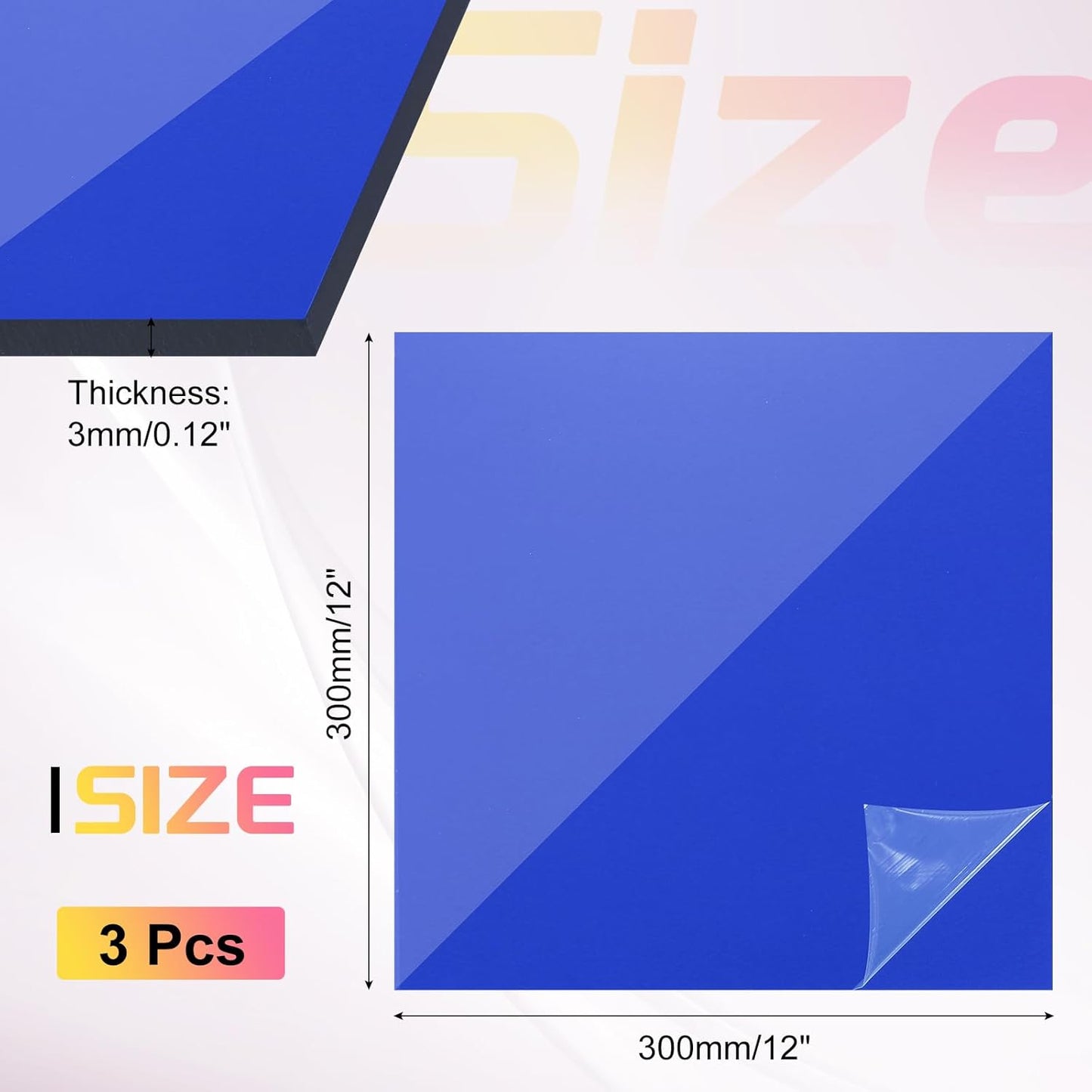 uxcell 3Pcs Acrylic Sheets 12x12 Inch Acrylic Panel 1/8 Inch-3mm Plastic Board for Picture Frames Sign Holders DIY Display Projects Craft, Clear Blue