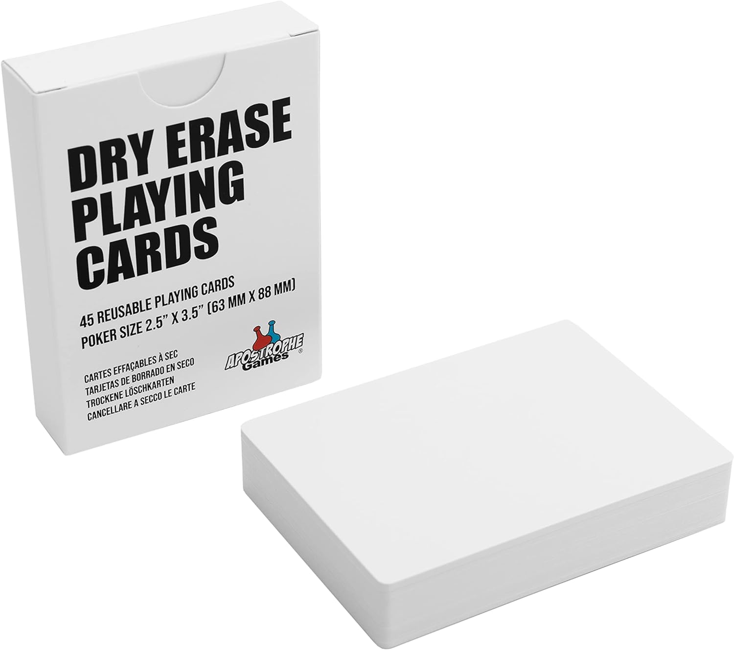Dry Erase Blank Playing Cards w/Box, Poker Size - 2.5" x 3.5", 45 Reusable Cards, Flashcards, Board Game & Note Cards