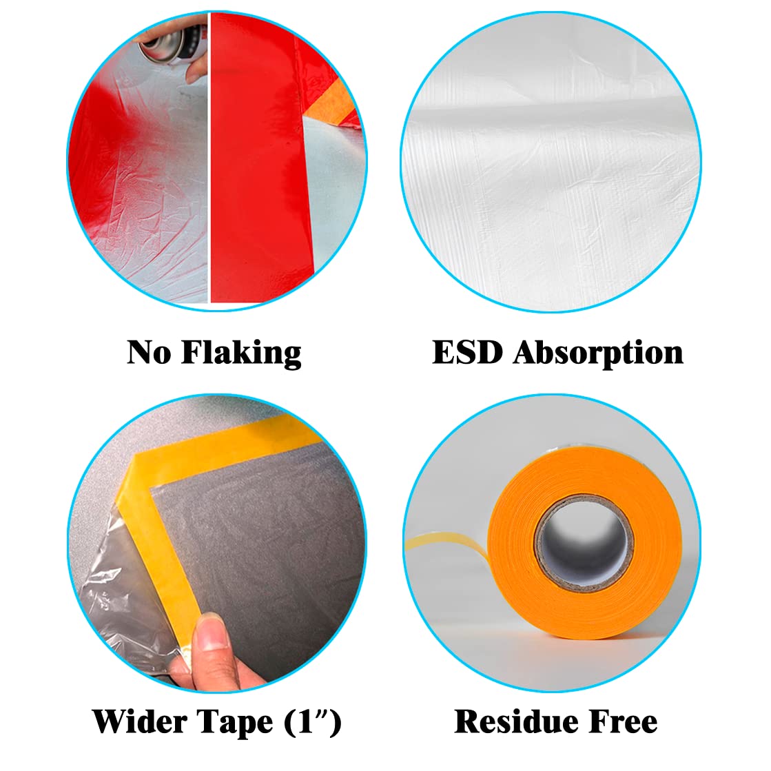 LLPT Tape and Drape 106.3”(Unfolded) x 66 Ft Each 2 Pack Pre-Taped Masking Film 0.27 Mil Painters Plastic Drop Cloth for Auto Wall Furniture Painting Protection (MFT2702)