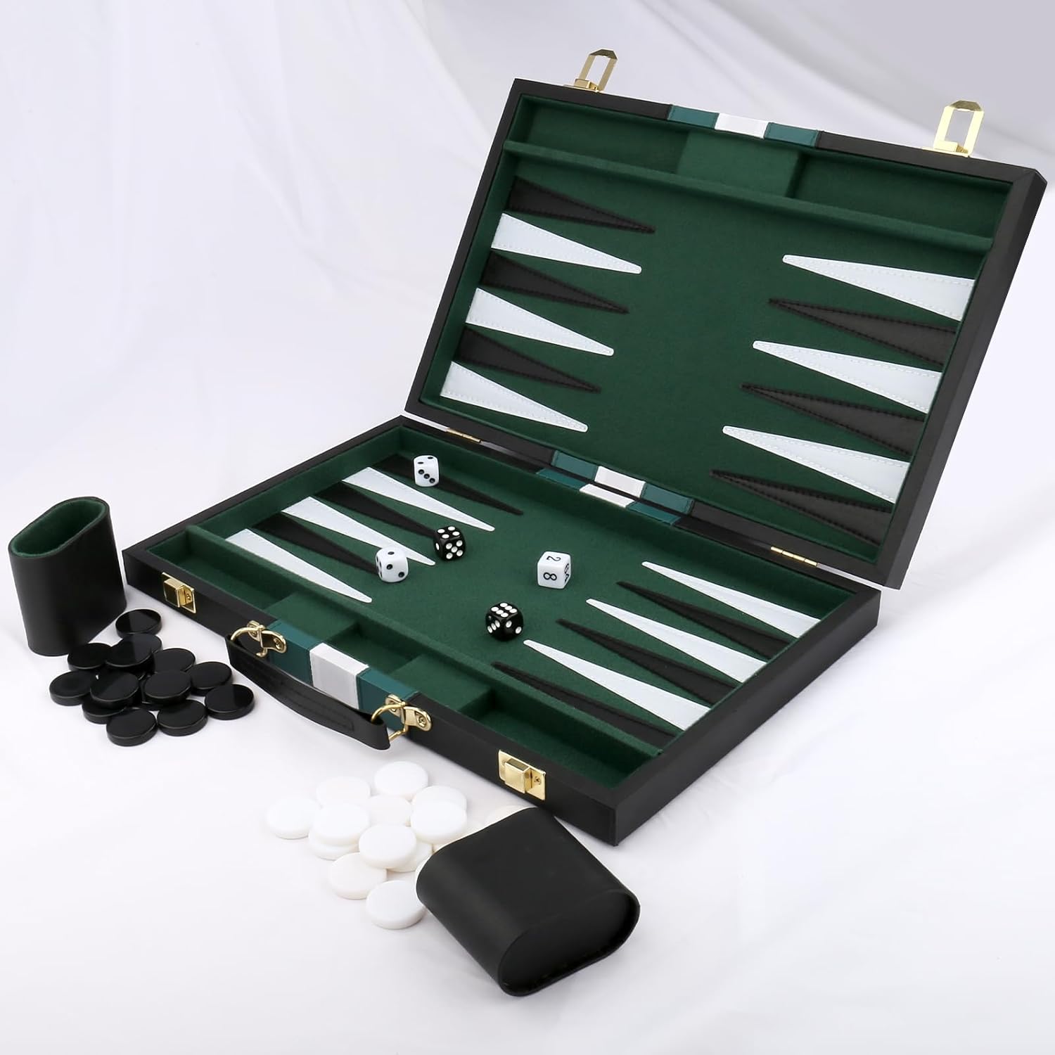 Backgammon Set - Classic Board Game with Premium Leather Case - Portable Travel Strategy Backgammon Game Set for Adults, Kids (18inch, Black)