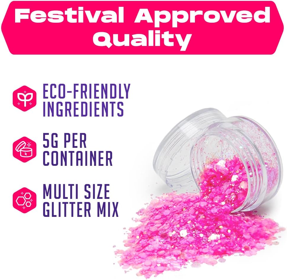Pink Biodegradable Glitter Makeup | Plant Based, Hair, Face or Body | Cosplay, EDM Music Festival and Rave Accessory | 5 Grams of Chunky Glitter
