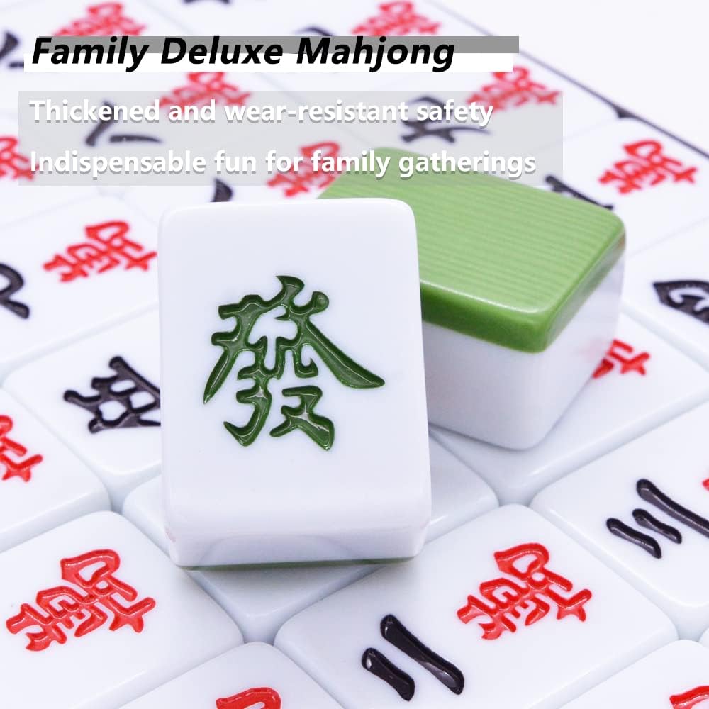 drizzle Chinese Mahjong Game Set - 146 Medium Size Tiles 1.3inch with Instructions - Professional Mah Jong Play Green [專業中式麻將]