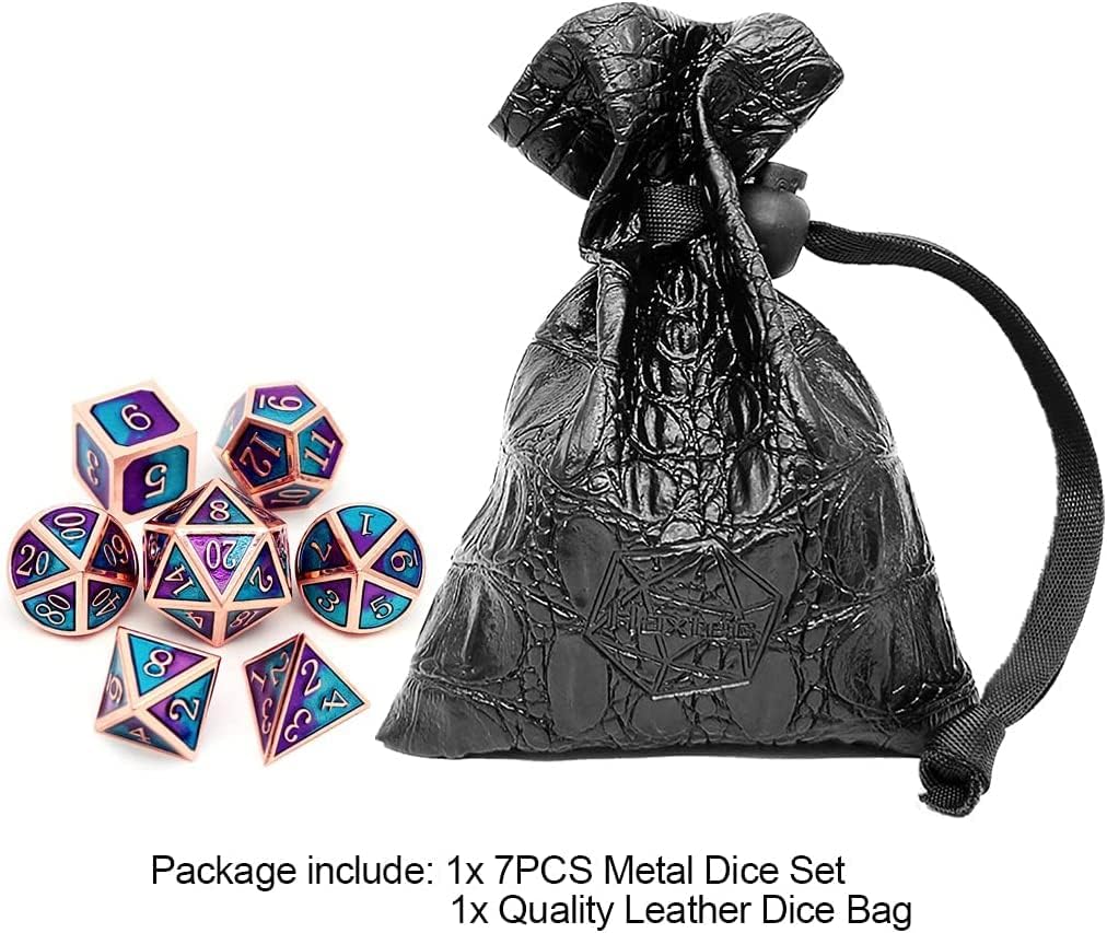 Haxtec Metal DND Dice Set D&D Gifts 7PCS Copper Blue Teal Purple Polyhedral RPG Dice D20 D12 D10 D8 D6 D4 Compatible with Dungeons and Dragons TTRPG Games-Mermaid