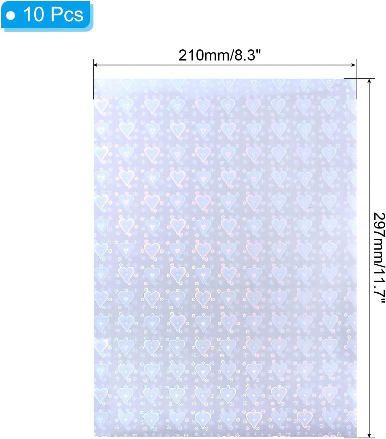 PATIKIL 11.7x8.3" Holographic Sticker Paper, 10Sheets A4 Polypropylene Self-adhesive Transparent Waterproof Laminate Overlay Film for Photo Cards Scrapbook Decorations, Heart