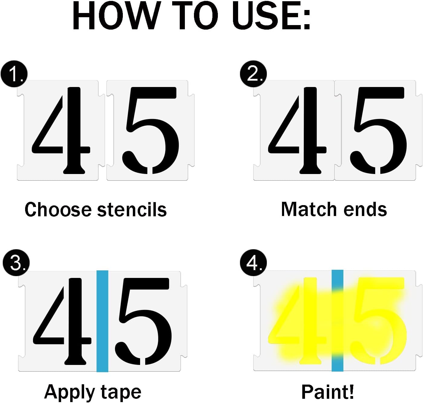 YEAJON 3 Inch Curb Stencil Kit 0-9 Address Number Stencils, 20Pcs Reusable 14 Mil Mylar Plastic Templates for Painting on Road, Wall, Wood, Mailbox
