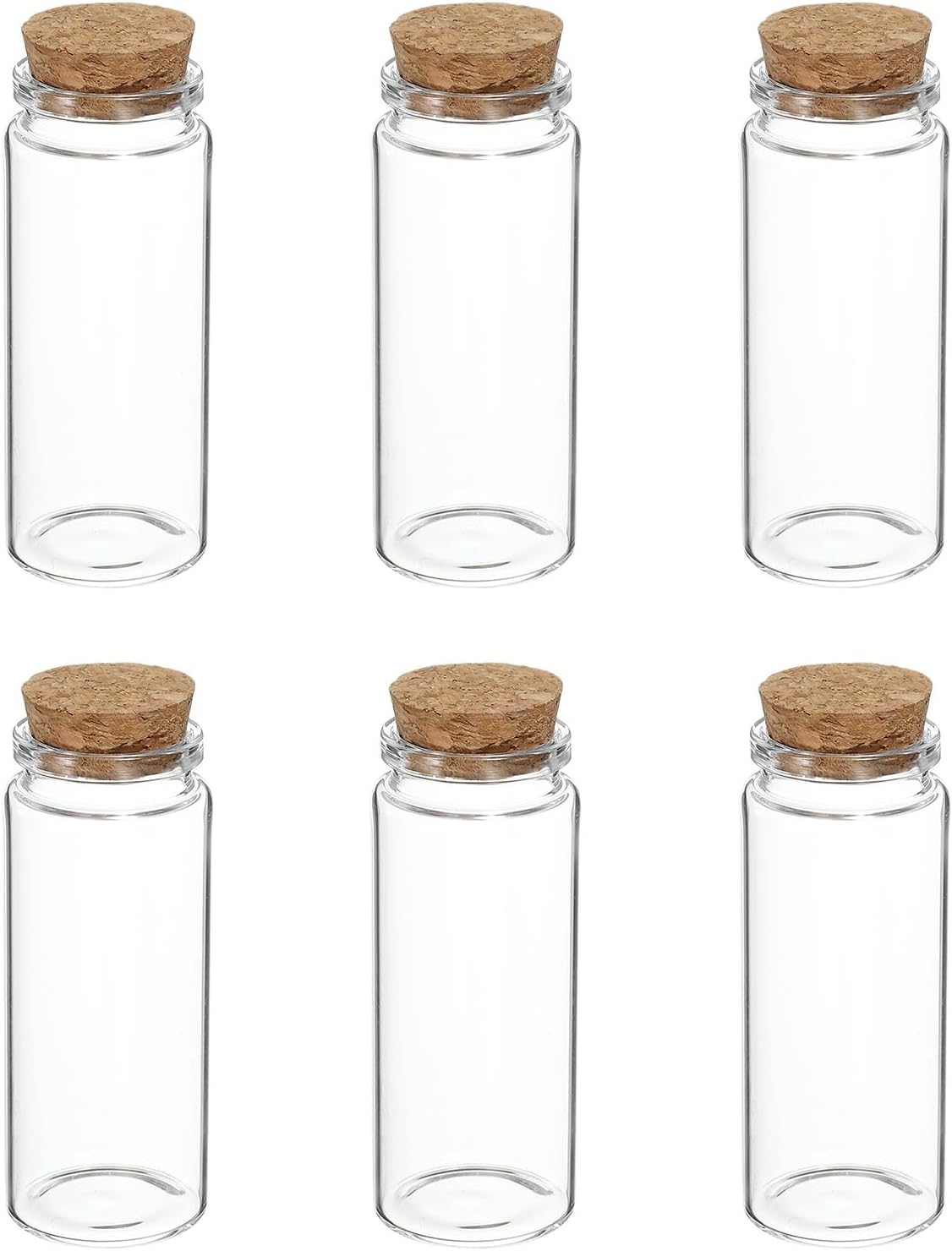 uxcell 6Pcs Mini Glass Bottles with Cork Stoppers, 70ml Small Clear Bottles Glass Empty Jars Vials for DIY Crafts Party Wedding Decor Favors